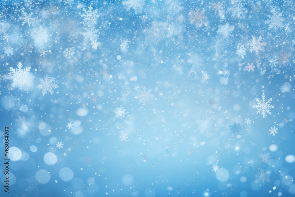 Icy blue background with delicate snowflakes falling gently, evoking a sense of tranquility