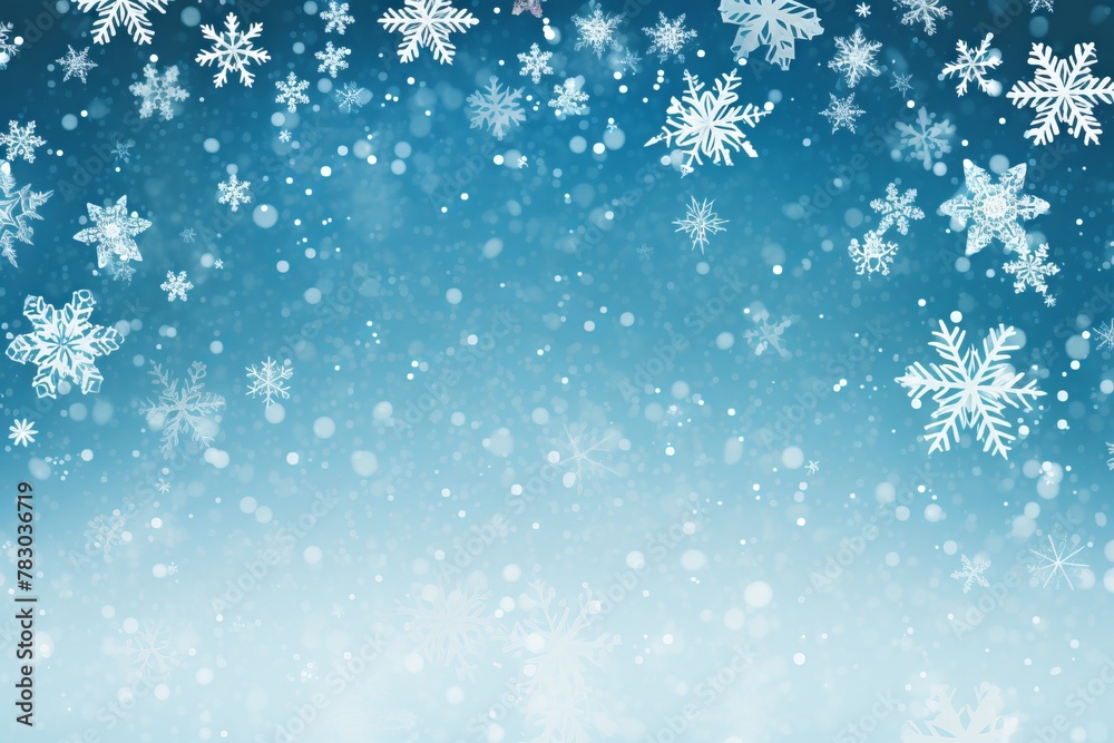 Playful snowman and snowflakes on a wintry blue background Playful snowman and snowflakes on a wintry blue background