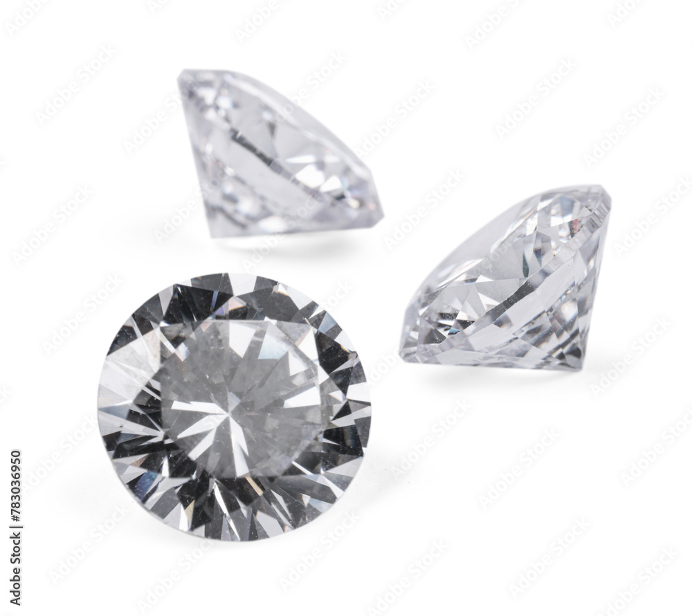 Three beautiful shiny diamonds isolated on white