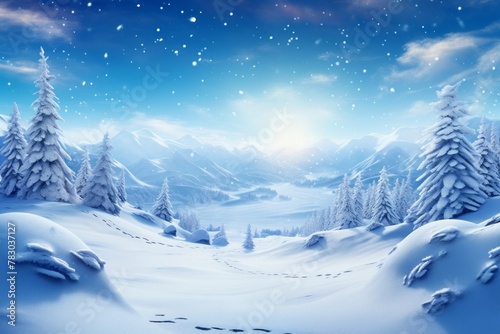 Snowy landscape with space for your winter wonderland invitation.