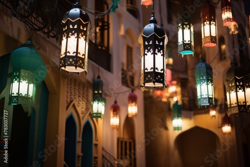 Traditional Arabian architecture and lanterns for Mawlid celebration