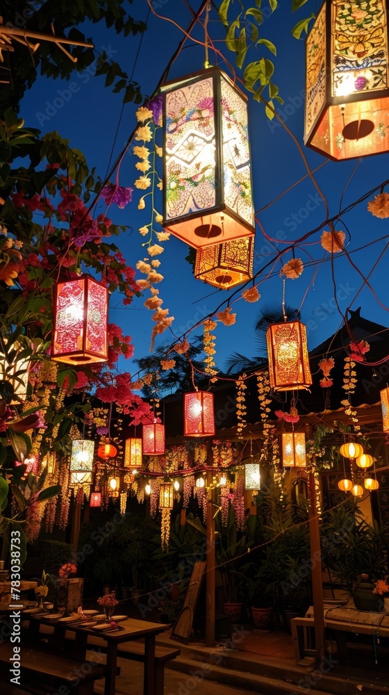 Fototapeta premium A Songkran evening jasmine garlands under lantern light