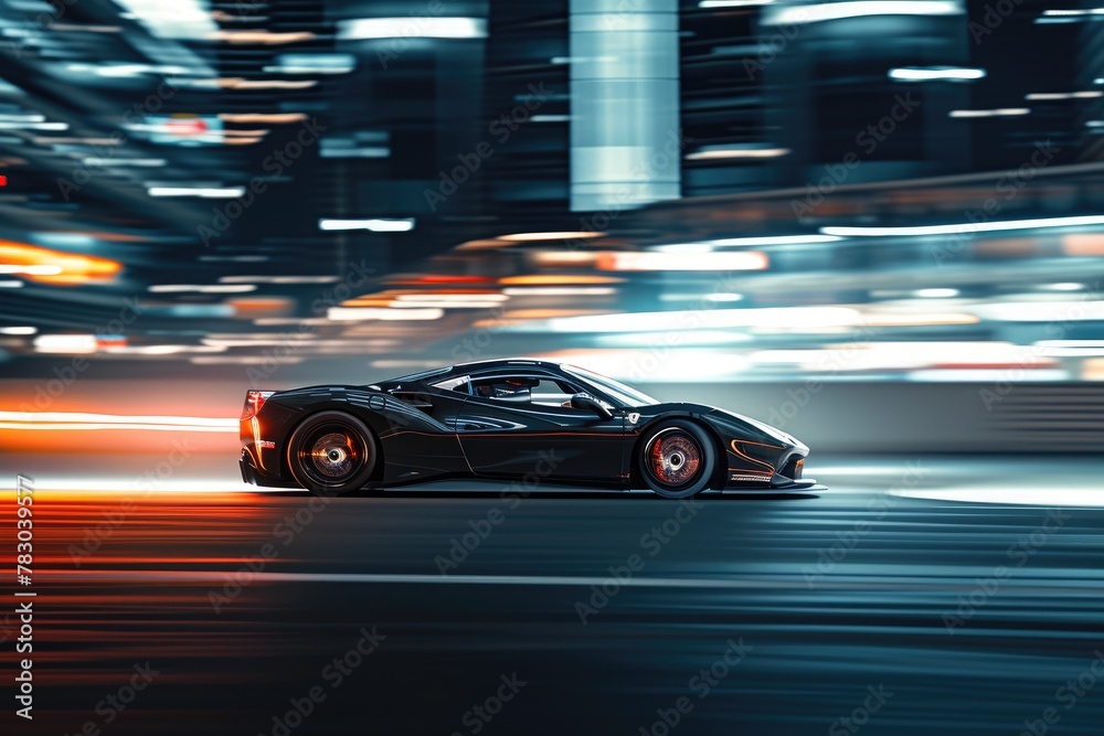 Dynamic Motion: Fast Sports Car Blurring through the Night