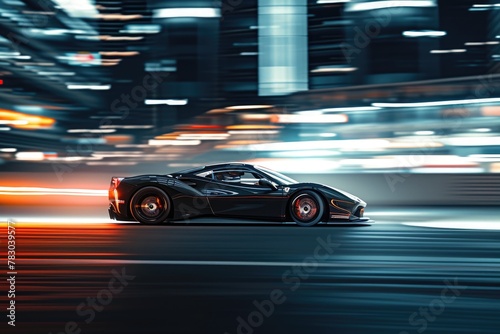 Dynamic Motion: Fast Sports Car Blurring through the Night © Andrii 