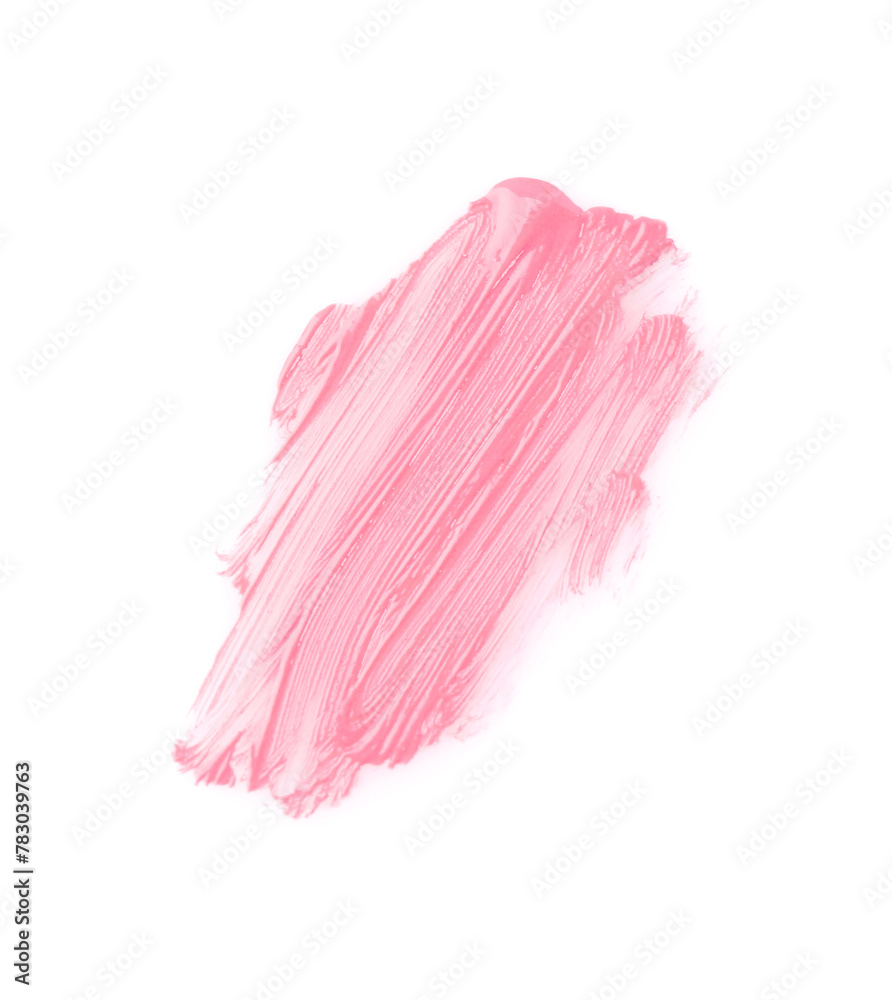 Stroke of pink lip gloss isolated on white, top view Stroke of pink lip gloss isolated on white, top view