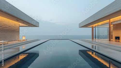 Elegant Minimalist Luxury Swimming Pool in Modern Home © Design Wave Ai