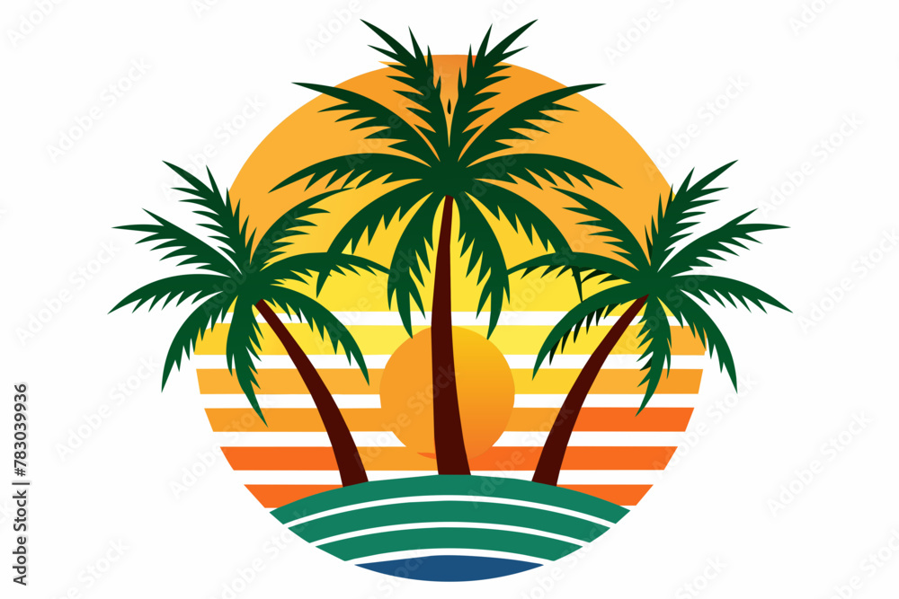 sun with palms vector artwork illustration