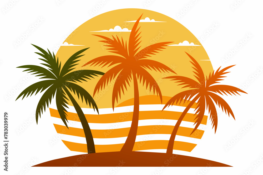 sun with palms vector artwork illustration