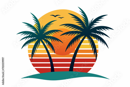 sun with palms vector artwork illustration