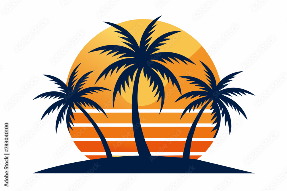 sun with palms vector artwork illustration