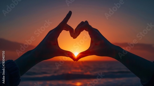 Hands Forming Heart at Sunset