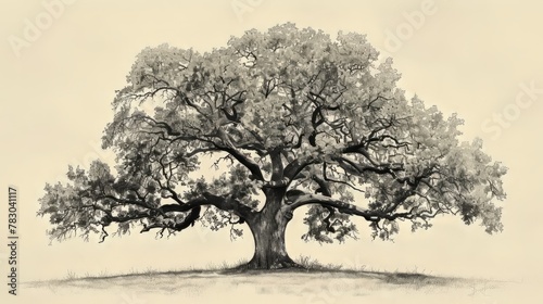 Botanical sketch of a majestic oak tree