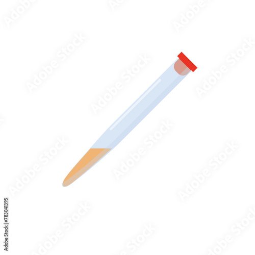 High tube retort with orange liquid on white background