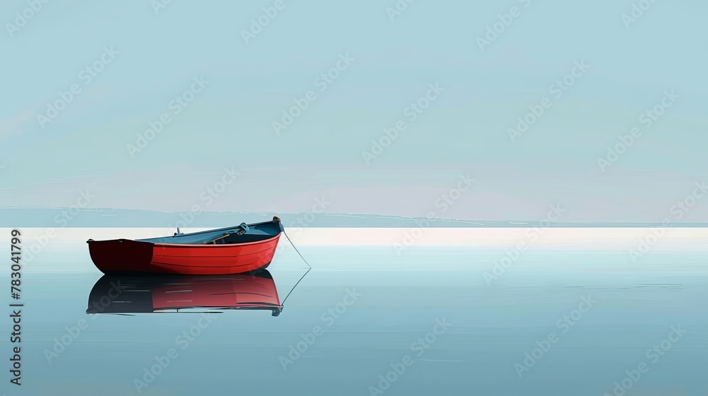 Clean and minimalist illustration of a lone boat on calm waters