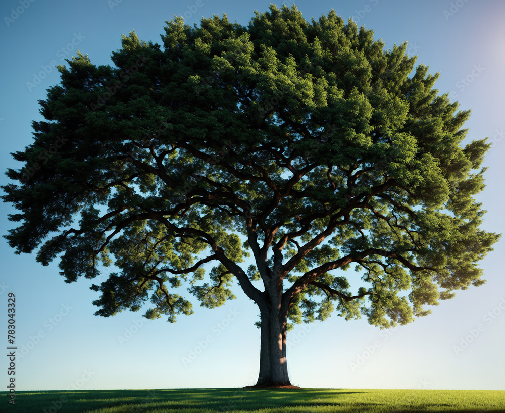 Fototapeta premium A lone tree standing in the middle of a grassy field on a sunny day.