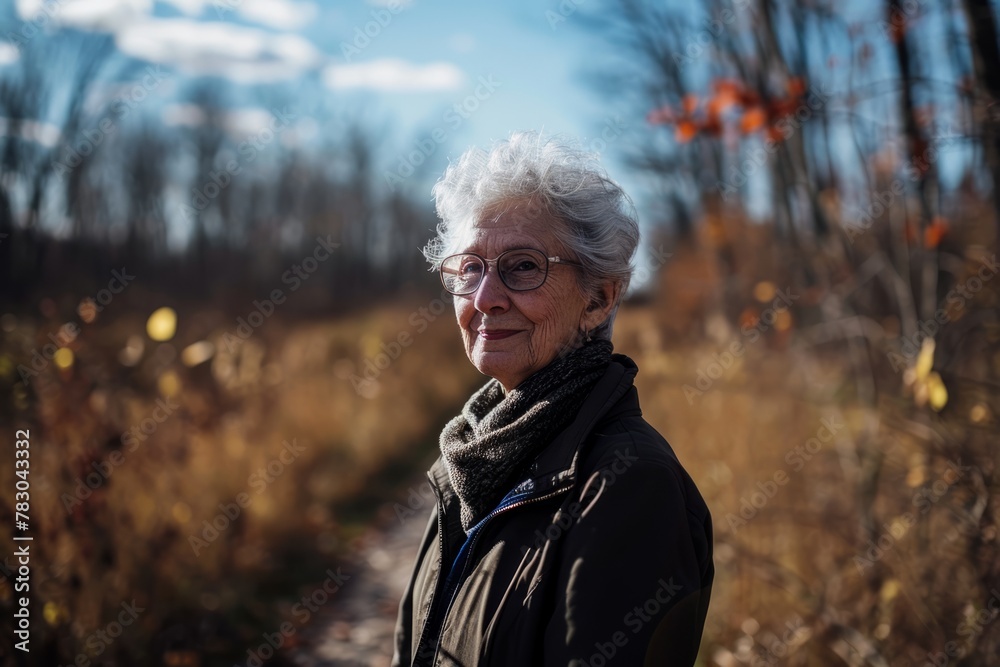 Portrait of a senior woman in the autumn forest. The concept of a healthy lifestyle. Portrait of a senior woman in the autumn forest. The concept of a healthy lifestyle.