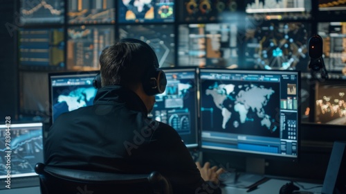 Man Sitting at Desk With Two Computer Monitors