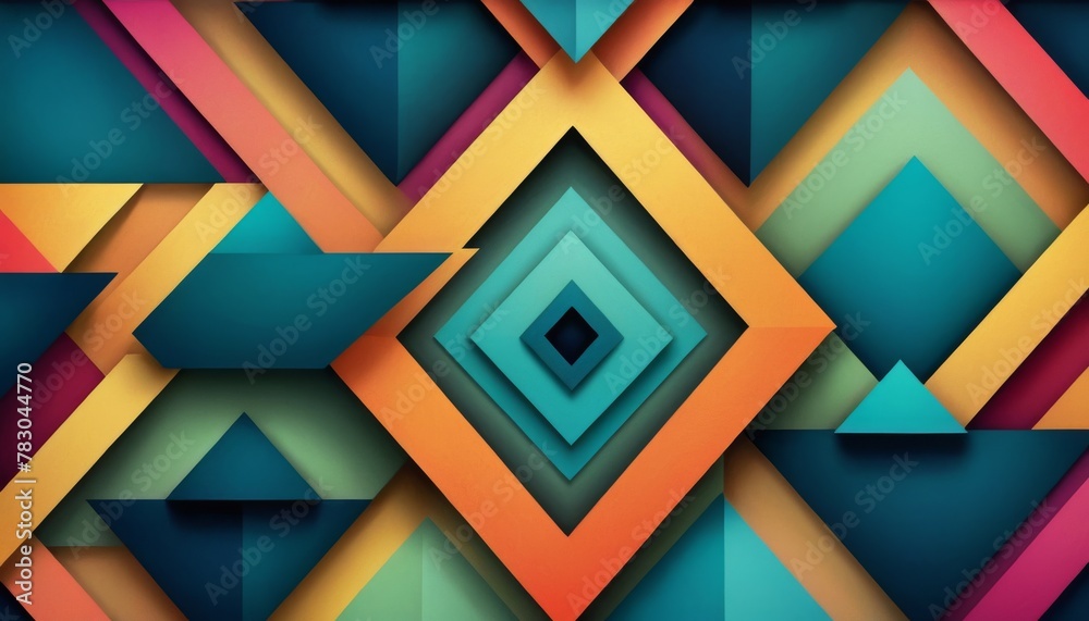 A bold and colorful geometric composition, featuring an array of shapes interlocking in a harmonious pattern.. AI Generation A bold and colorful geometric composition, featuring an array of shapes interlocking in a harmonious pattern.. AI Generation