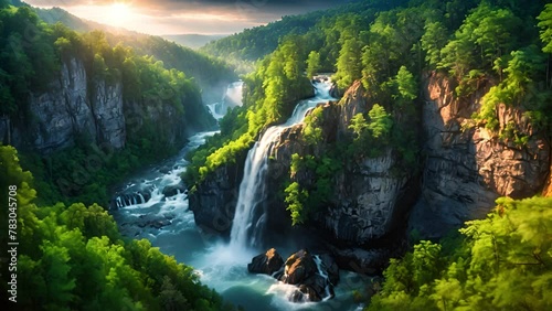 山から流れる滝の自然風景,Generative AI 