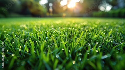 Green grass background with dramatic sunlight.