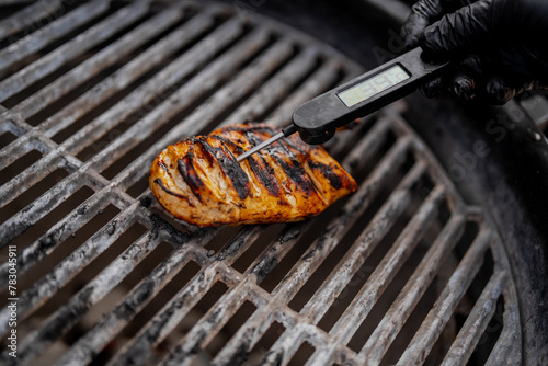Grilled meat thermometer for measuring perfect cooking temperature on a grill