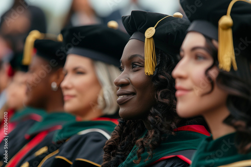 diverse students in graduation ceremony gowns at school or college with mortar board hat