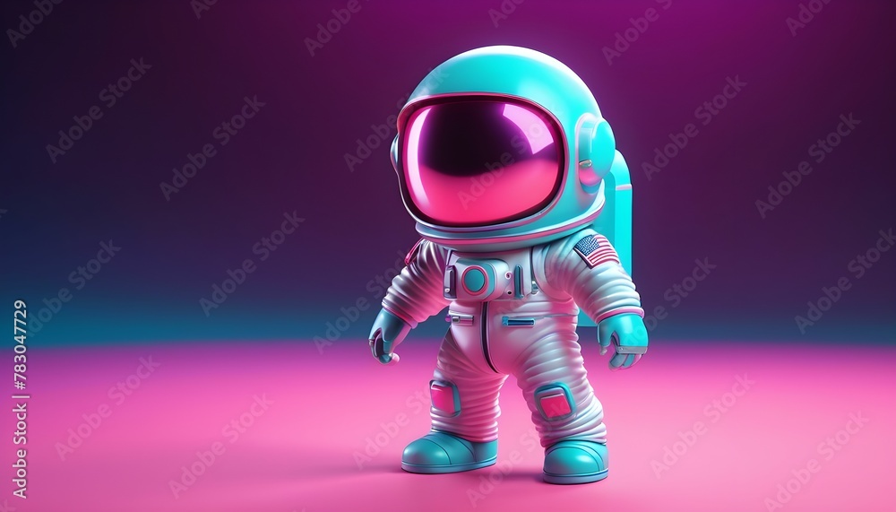 Cute Astronaut surrounded by flashing neon lights. Retro 80s style synthwave Cute Astronaut surrounded by flashing neon lights. Retro 80s style synthwave