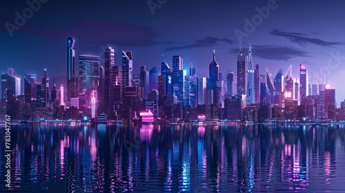 Sci fi 3D rendering of a futuristic city skyline at night