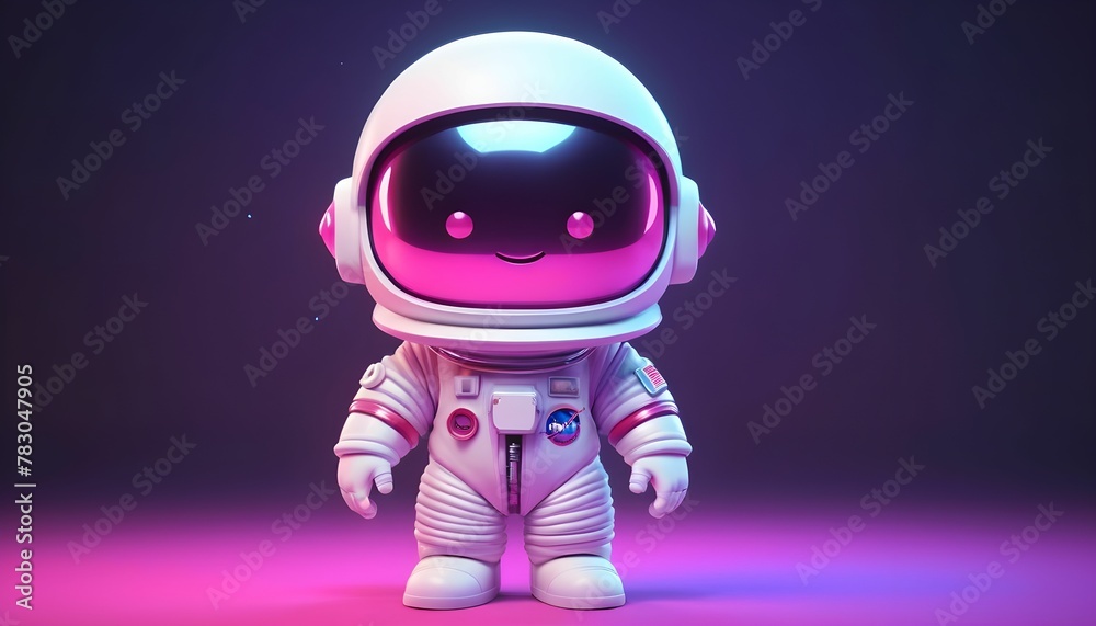 Cute Astronaut surrounded by flashing neon lights. Retro 80s style synthwave