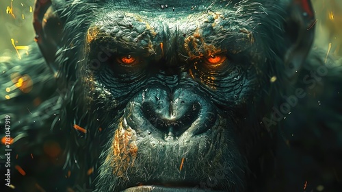Dominant Ape Leading Troop Through Dense Jungle, Cinematic Lighting Enhancing Its Authority.