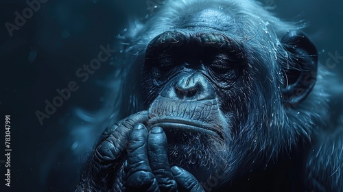 Old Ape Contemplating Life s Mysteries in Misty Mountain Cave  Ethereal Lighting Setting Serene Atmosphere. Mythical Creature.