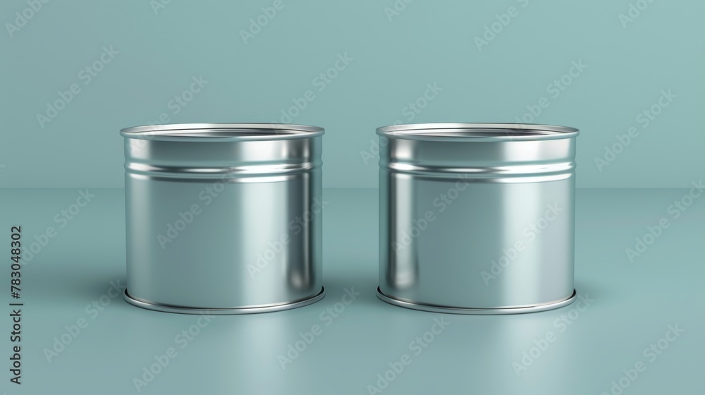 Mock-ups of tuna cans. 3D illustration of two aluminum cans with tuna labels, the other two are left blank. Mock-ups of tuna cans. 3D illustration of two aluminum cans with tuna labels, the other two are left blank.