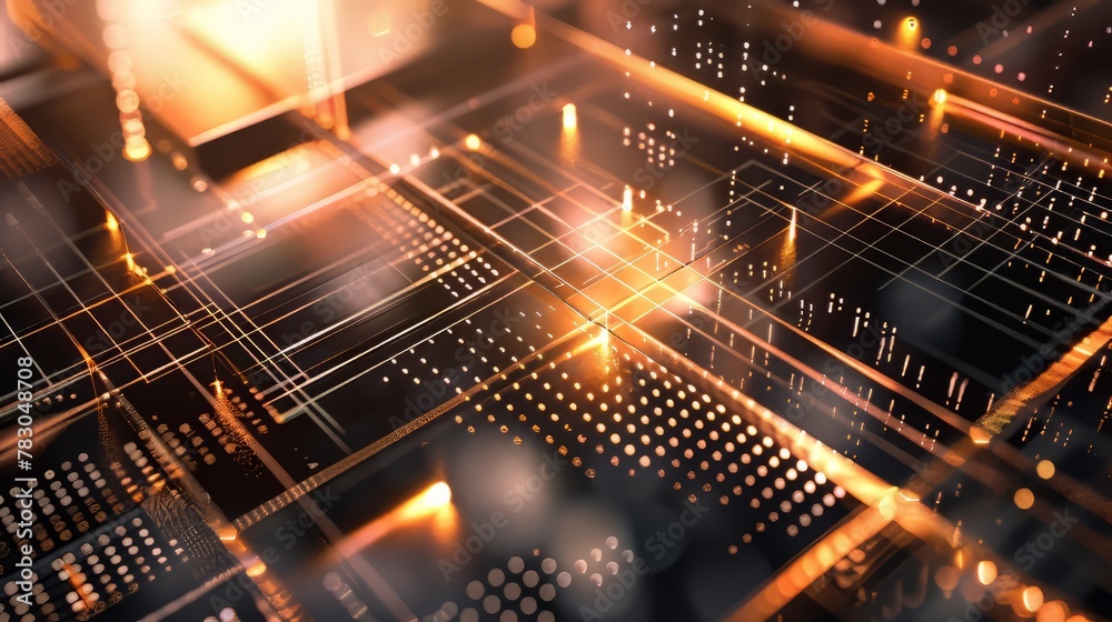 Tech inspired geometric grid layout with metallic textures and digital effects Tech inspired geometric grid layout with metallic textures and digital effects
