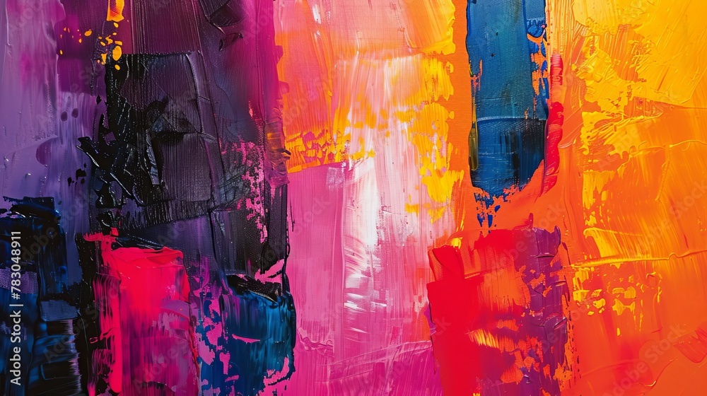 Vibrant abstract artwork with bold strokes and textures