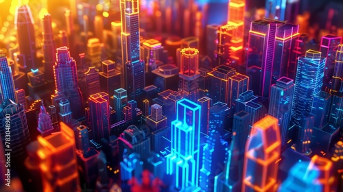 Vibrant 3D glow accentuating the energy of a bustling cityscape