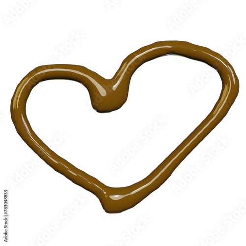 3d render of chocolate liquid heart shape for gourmet or valentine day packaging design