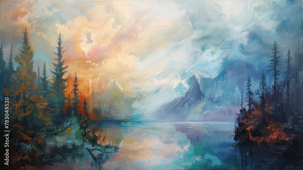 Captivating landscape painting evoking a sense of wonder and exploration in fine art