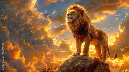 Male Lion Standing Tall, Keeping Watch over His Pride.