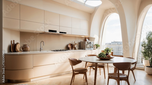 Cocina de un apartamento moderno parisino. Interior francés.