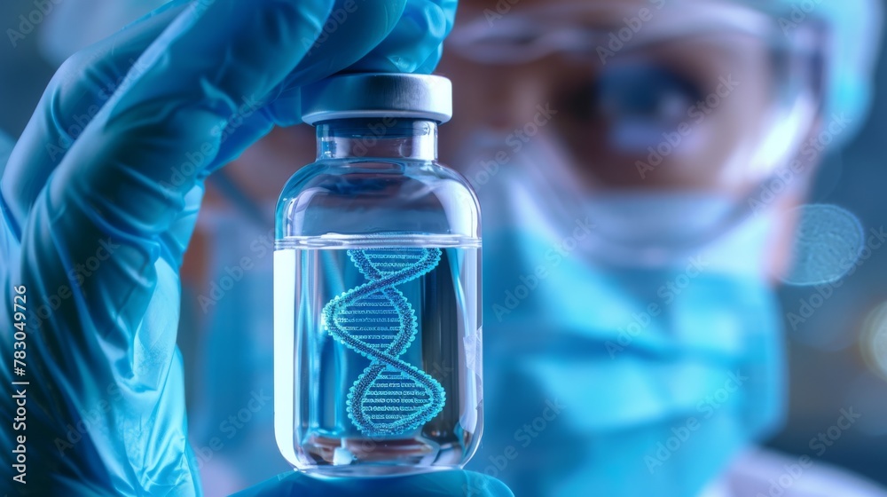Scientist Holding DNA Model Vial. Scientist Holding DNA Model Vial.