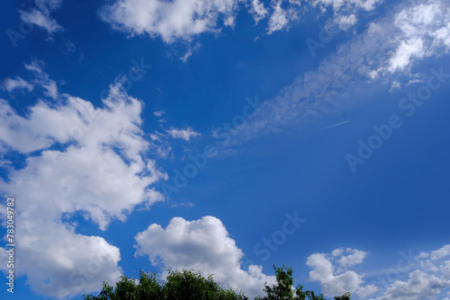 beautiful cloudscape in daytime blue sky, beautiful white fluffy with clouds, concept of transcendence, Heaven and infinity, good weather, height, kingdom of God, banner, Beautiful bright background © kittyfly