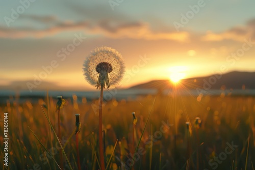 background.  dandelion in a field in the setting sun.  summer concept.  copy space