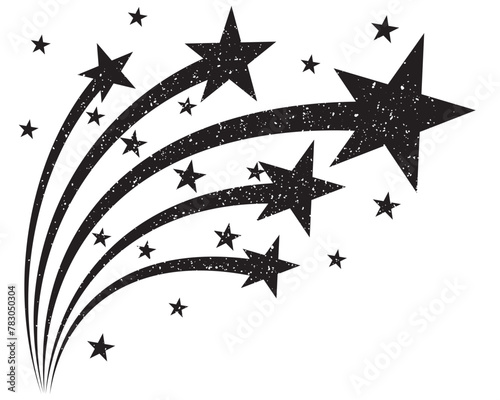 Shooting stars icon vector set. Abstract silhouette of shooting star. Meteorite and comet symbols. Flying comet with tail, falling meteor, abstract galaxy element. Cosmic shine. Stars and stripes