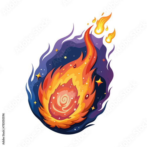 Burning meteor comet falling down fast illustration