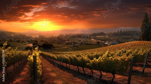 Sunset over vineyards