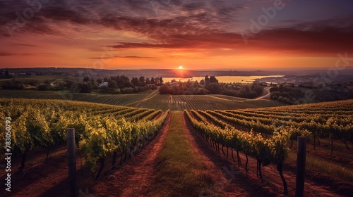 Sunset over vineyards
