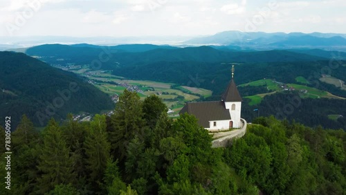 Church Saint Lawrence at the top of Mount Polhov Gradec aka Mount Saint Lawrence Hill in the Polhov Gradec. photo
