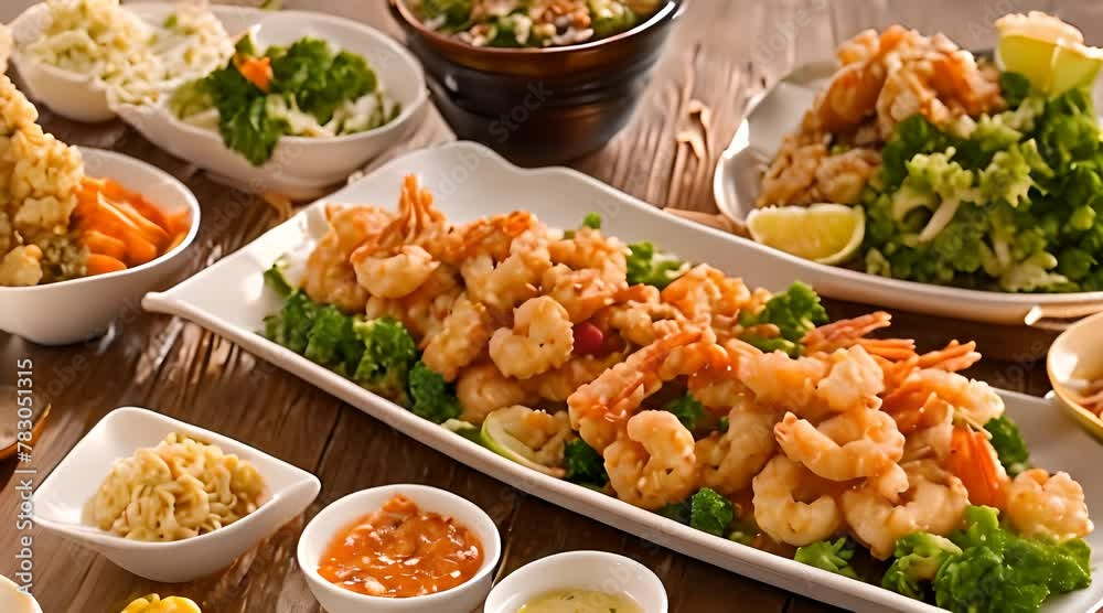 Table with a platter of fried shrimp. Perfect for restaurant menus, seafood blog articles, recipe books, or foodthemed social media posts. Table with a platter of fried shrimp. Perfect for restaurant menus, seafood blog articles, recipe books, or foodthemed social media posts.