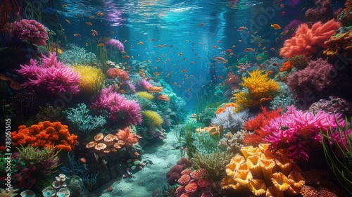 Wide Angle Shot Presents the Enchanting Diversity of Colors in Coral Gardens.