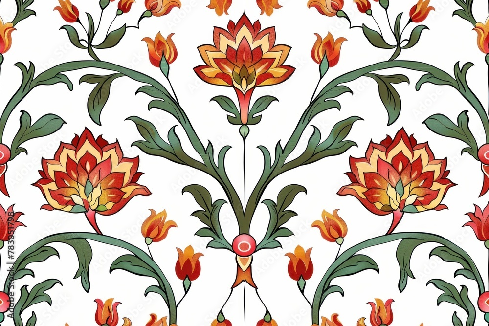 Seamless Floral Pattern with Red and Orange Flowers on a White Background Illustration for Backgrounds, Textiles, Decor, Design Seamless Floral Pattern with Red and Orange Flowers on a White Background Illustration for Backgrounds, Textiles, Decor, Design